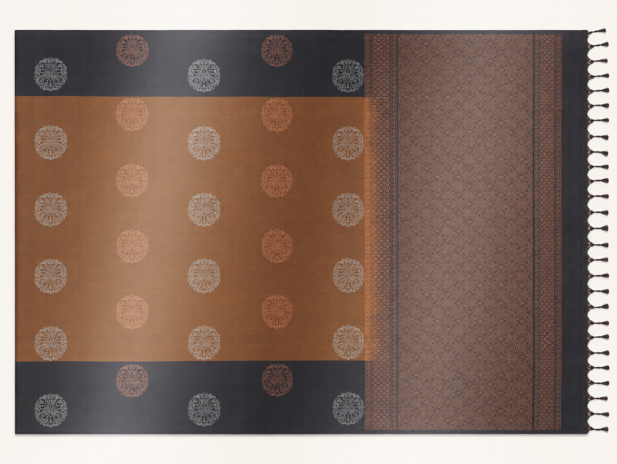 Deepam antique copper and charcoal pure silk saree full body and lattice-woven pallu