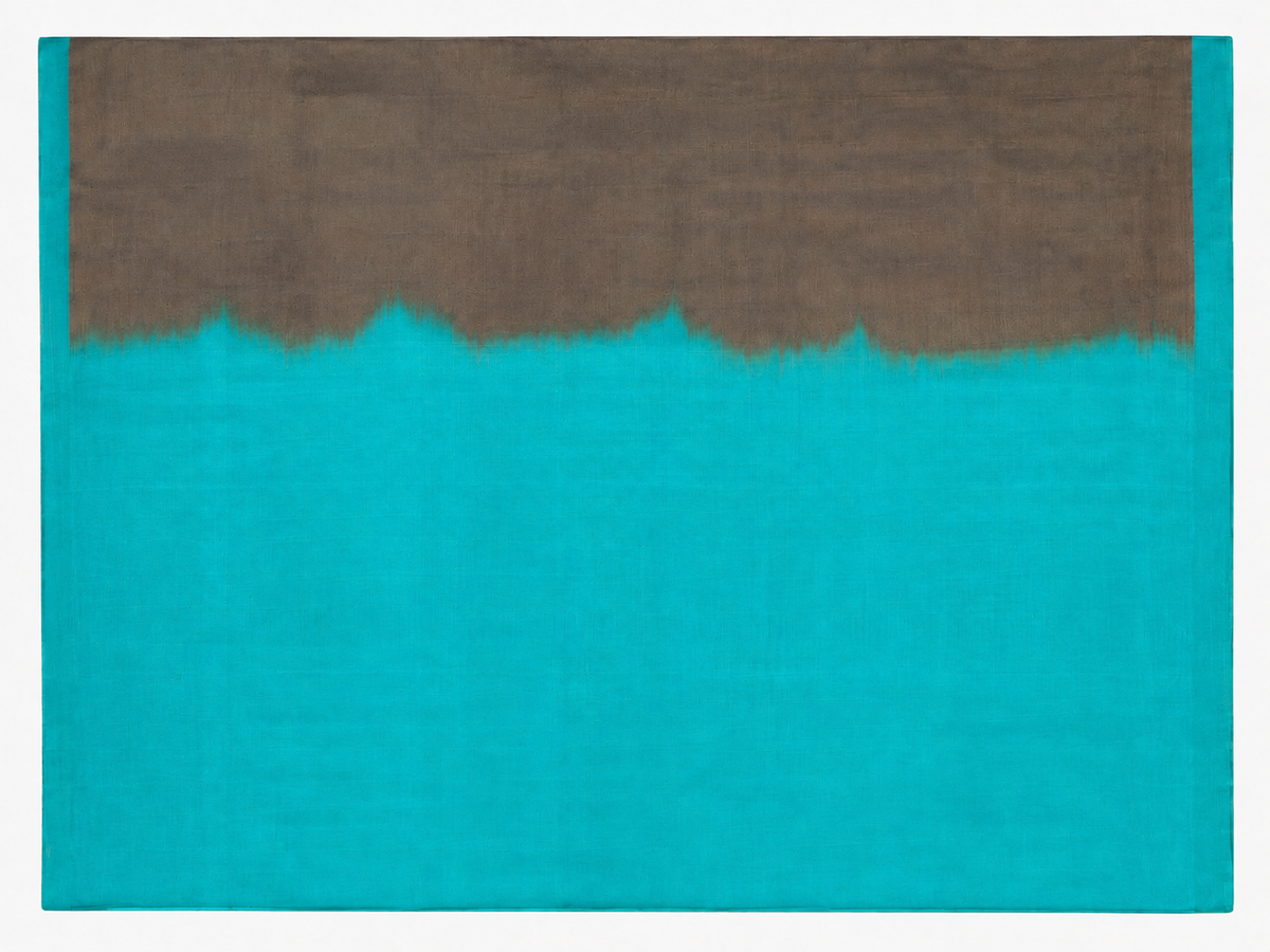 Kayal unstitched blouse piece in turquoise and antique bronze with a soft feathered colour transition