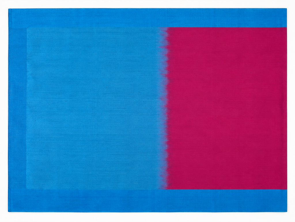 Mayil unstitched blouse piece in sky blue and fuchsia with a soft feathered colour transition