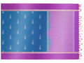Full product view of the Neela pure silk saree showing its royal-blue body, orchid-magenta purple borders, silver woven sprigs, geometric pallu and tassels.