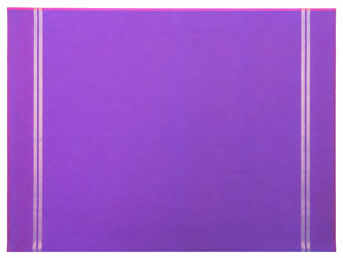 Matching plain orchid-magenta purple unstitched pure silk blouse material with two narrow pale metallic edge lines.